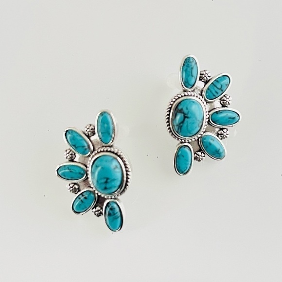 Anthropologie Jewelry - Turquoise silver stud earrings western